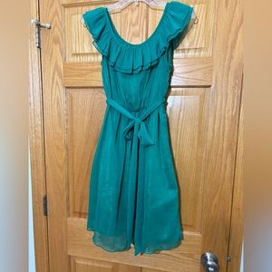 Criss Cross green ruffled top sleeveless lined dress